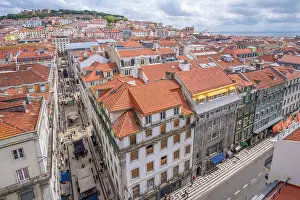 Facades Prints: View of city skyline from Santa Justa Lift on a sunny day, Lisbon, Portugal, Europe