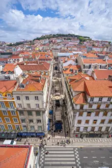 Facades Prints: View of city skyline from Santa Justa Lift on a sunny day, Lisbon, Portugal, Europe