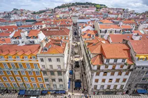 Lively Prints: View of city skyline from Santa Justa Lift on a sunny day, Lisbon, Portugal, Europe