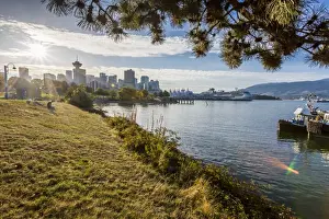 Canadian Culture Prints: View of city skyline and Vancouver Lookout Tower from CRAB Park at Portside, Vancouver