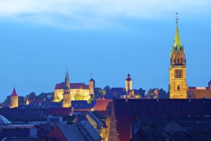 Bavaria Prints: View over city at sunset with St