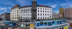 Public Space Prints: View of city tram and architecture in Jernbanetorget, Oslo, Norway, Scandinavia, Europe