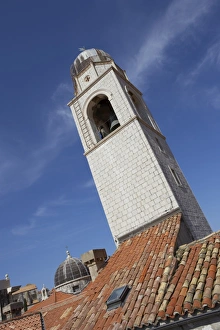 View from the city walls of the city bell tower, Dubrovnik, Dalmatia, Croatia, Europe