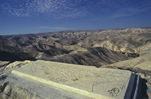 Look Out Prints: View from cliff with descriptive map carved on slab