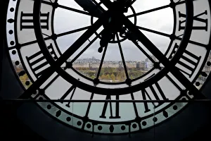 Clock Prints: View through clock face from Musee D Orsay toward Montmartre, Paris, France, Europe
