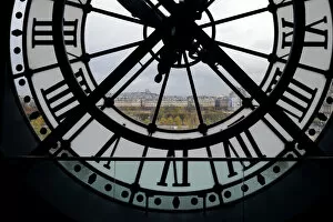 Closeup Shot Gallery: View through clock face from Musee D Orsay toward Montmartre, Paris, France, Europe