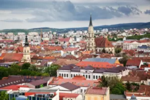 Romania Prints: View on Cluj-Napoca from the Citadel Hill with Saint Michaels Church, Cluj-Napoca