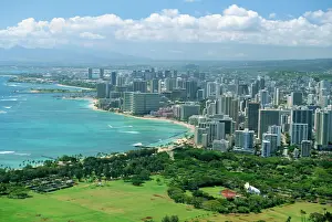Hawaii Prints: View over coast north west from lookout on crater rim of Diamond Head