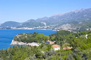 Sveti Stefan Prints: View of the coast from Sveti Stefan, seaside resort in western Montenegro, Europe