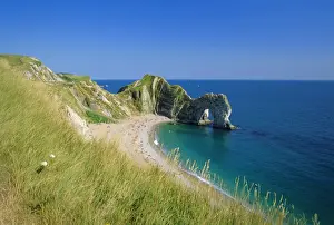 Coastal Path Prints: View from coastal path of Durdle Door, arch of Purbeck limestone, near West Lulworth