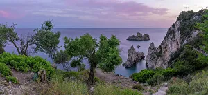 Corfu Prints: View of coastline from Monastery of Paleokastritsa at sunset