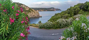 Blue Sea Prints: View of coastline from Monastery of Paleokastritsa at sunset