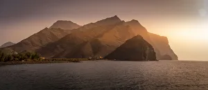 Gran Canaria Prints: View of coastline and mountains in background during golden hour