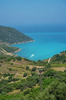 Kefalonia Prints: View of coastline, sea and hills near Agkonas