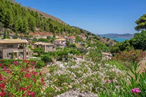 Kefalonia Prints: View of coastline and sea from near Kourouklata