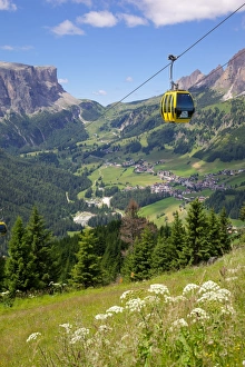View from Col Alto and cable car, Corvara, Badia Valley, Bolzano Province, Trentino-Alto Adige / South Tyrol, Italian Dolomites, Italy, Europe