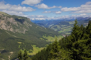 View from Col Alto, Corvara, Badia Valley, Bolzano Province, Trentino-Alto Adige / South Tyrol, Italian Dolomites, Italy, Europe