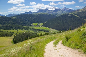 View from Col Alto, Corvara, Badia Valley, Bolzano Province, Trentino-Alto Adige / South Tyrol, Italian Dolomites, Italy, Europe