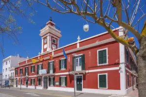 Flag Pole Prints: View of colourful archiecture in Placa des Esplanada against blue sky