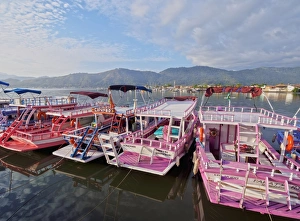 View of the colourful boats in Paraty, State of Rio de Janeiro, Brazil, South America