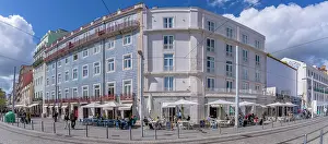Facades Prints: View of colourful buildings in the Alfama District on a sunny day