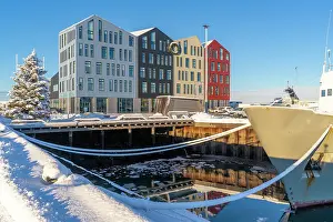 Chilly Prints: View of colourful buildings around Hafnarfjorour Marina in winter, Hafnarfjorour, Iceland