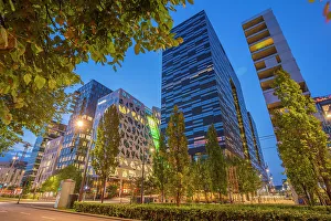 Modern Buildings Prints: View of contemporary architecture in the Barcode area at dusk