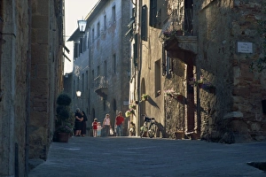 Pienza Prints: View along Corso Rossellino in evening light