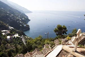 View over the Costiera Amalfitana from Positano cemetery, Costiera Amalfitana, UNESCO World Heritage Site, Campania, Italy, Europe