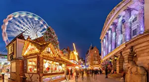 Ferris Wheel Prints: View of Council House (City Hall) and Christmas Market on Old Market Square at dusk