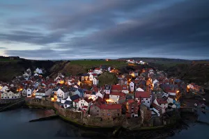 Overcast Prints: The view from Cowbar of the fishing village of Staithes, North Yorkshire, England