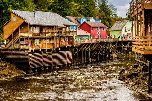 Alaskan Prints: View of Creek Street in Business District in Ketchikan, Alaska, United States of America