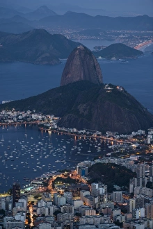 Brazilian Prints: View from Cristo Redentor over Rio de Janeiro at night