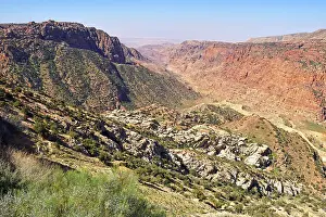 Outdoor Exploration Prints: View over the Dana Valley from Dana village, Dana Biosphere Reserve, Jordan, Middle East