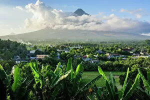 Wood Collection: View from the Daraga Church to the volcano of Mount Mayon, Legaspi, Southern Luzon, Philippines