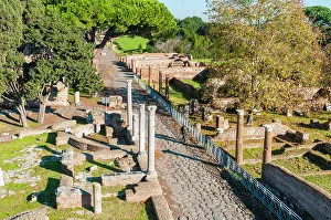 Ancient Rome Prints: View from above of Decumanus, Ostia Antica archaeological site