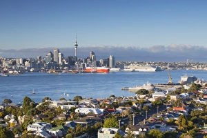 Auckland Prints: View of Devonport and Auckland skyline, Auckland, North Island, New Zealand, Pacific