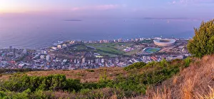 Stadium Prints: View of DHL Stadium in Cape Town from Signal Hill at dusk