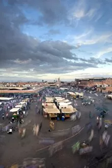 Images Dated 4th October 2010: View over Djemaa el Fna at dusk with foodstalls and crowds of people, Marrakech