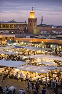 Images Dated 5th October 2010: View over Djemaa el Fna at dusk with foodstalls that are set-up daily to serve tourists