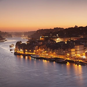 Porto Prints: View over Douro River at sunset to Ribeira District