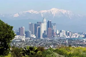 West Coast Prints: View of downtown Los Angeles looking towards San Bernardino Mountains, California