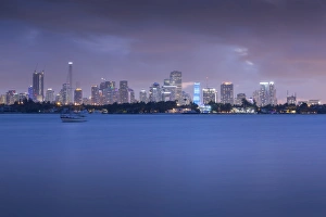 South Beach Prints: View of Downtown from South Beach at dusk