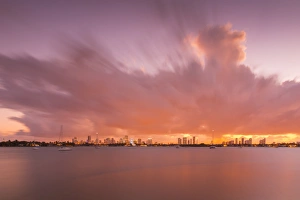 Downtown Prints: View of Downtown from South Beach at sunset