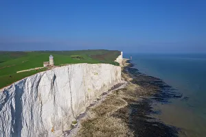 Seven Sisters Prints: View from drone of Belle Tout lighthouse at low tide
