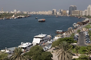 Deira Prints: View of Dubai Creek, Deira, traditional dhow, Dubai, United Arab Emirates, Middle East