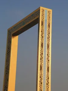 Dubai Prints: View of Dubai Frame structure against the clear sky during the late afternoon in the United Arab Emirates