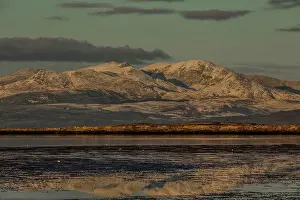 View across the Duddon Estuary towards the Coniston mountain range and the Lake District National Park, Furness Peninsula, Cumbria, England, United Kingdom, Europe