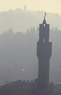 Hill Range Prints: View from Duomo Santa Maria del Fiore of hills and bell towers