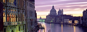 View at dusk along Grand Canal towards Santa Maria
